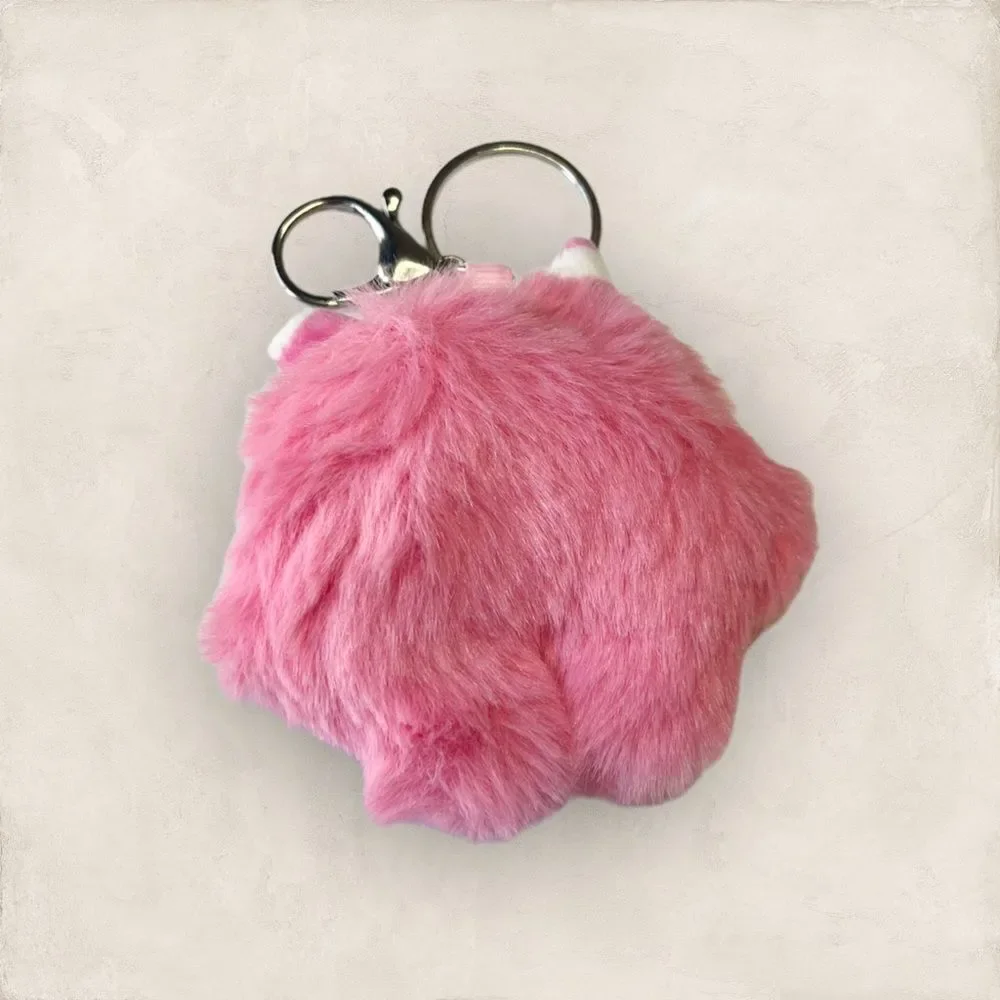 🟢Pink Fluffy Stuffed One Eye Monster Key Chain Bag Charm Accessory